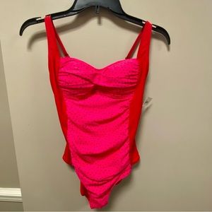 Romenza Targo Pink Red & Black One Piece Swimsuit NWT Sz S